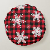 雪片とバッファロープレイド:冬のチャーム ラウンドクッション (裏面)