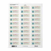 雪片とプレゼントティール（緑がかった色）差出人住所ラベル ラベル (フルシート)