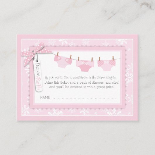 雪片とベビーキャリッジおむつラッフルチケット エンクロージャーカード (正面)