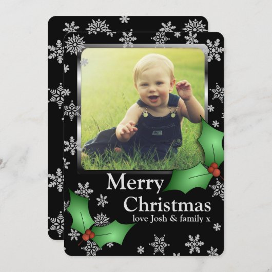 雪片とホリーオンブラックカスタム写真 シーズンカード (正面/裏面)