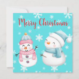 雪片とメリークリスマス，雪だるま&女性 招待状