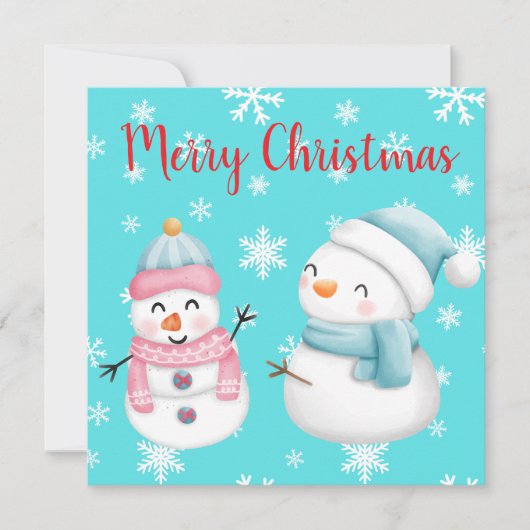 雪片とメリークリスマス，雪だるま&女性 招待状 (正面)