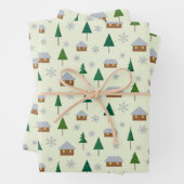 雪片とモミの木のラッピング紙 ラッピングペーパーシート (インサイチュ)