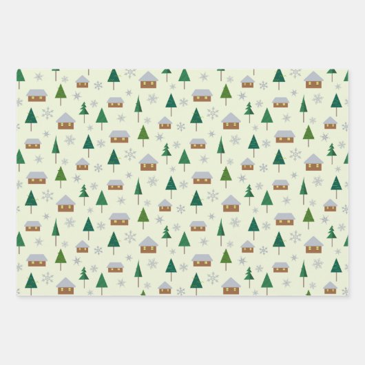雪片とモミの木のラッピング紙 ラッピングペーパーシート (正面)