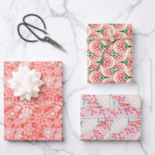 雪片と亀はクリスマスラップセット ラッピングペーパーシート (正面)