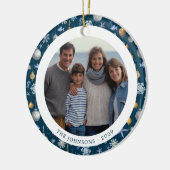 雪片と家族航海ののクリスマスフォト セラミックオーナメント (左)
