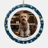 雪片と家族航海ののクリスマス2枚の写真 セラミックオーナメント (裏面)