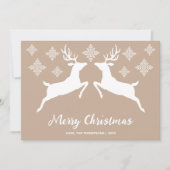 雪片と文字でベージュの白い鹿のシェイプ シーズンカード (正面)