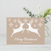 雪片と文字でベージュの白い鹿のシェイプ シーズンカード (スタンド正面)