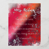 雪片と星で赤く輝くメリークリスマス 箔シーズンポストカード (正面)