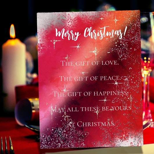 雪片と星で赤く輝くメリークリスマス 箔シーズンポストカード
