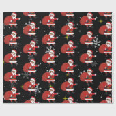 雪片と星のクリスマスを持つ黒いサンタ ラッピングペーパー (フラット)