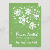 雪片と星の新年の招待状、緑 招待状 (正面/裏面)