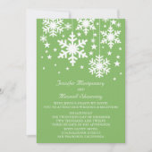 雪片と星の結婚式の招待、緑 招待状 (正面)