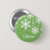 雪片と星ボタン，緑 缶バッジ (正面&裏面)