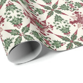 雪片と星付きクリスマスキルトパターン ラッピングペーパー (ロールコーナー)