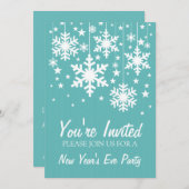 雪片と星新年招待状アクア 招待状 (正面/裏面)
