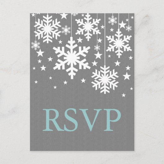 雪片と星RSVPポストカード、グレー インビテーションポストカード (正面)