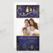 雪片と木メリークリスマスファミリーフォト シーズンカード (正面/裏面)