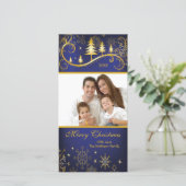 雪片と木メリークリスマスファミリーフォト シーズンカード (スタンド正面)