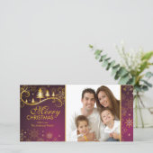 雪片と木メリークリスマスファミリーフォト シーズンカード (スタンド正面)