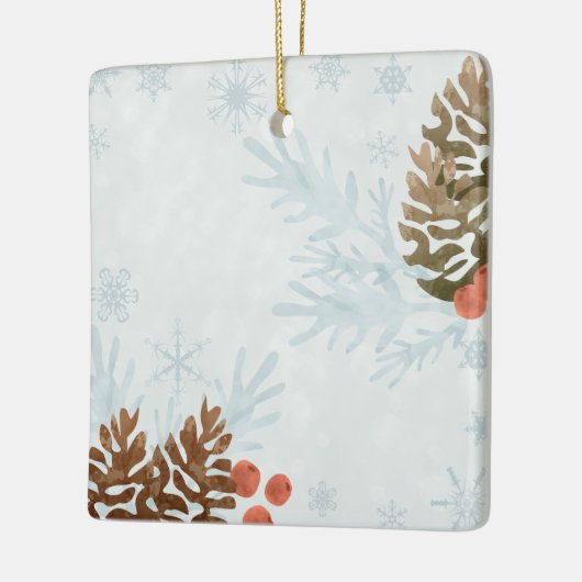 雪片と松の実 セラミックオーナメント (左)