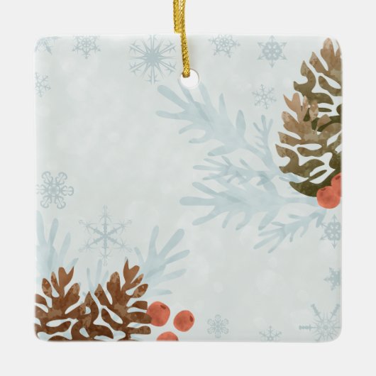 雪片と松の実 セラミックオーナメント (正面)