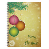 雪片と松の木が付いた黄色の背景 ノートブック (正面)