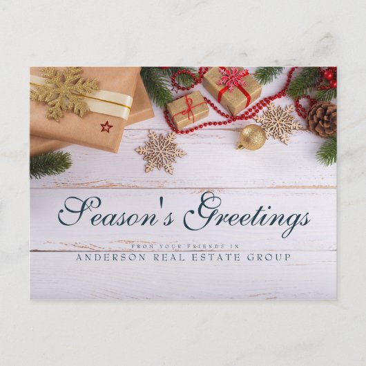 雪片と松 | 休日素朴の挨拶 ポストカード (正面)