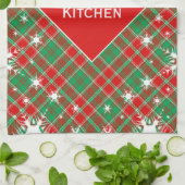 雪片と格子状の赤い緑と白いクリスマス キッチンタオル (折り畳み)