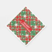 雪片と格子状の赤い緑と白いクリスマス スタンダードランチョンナプキン (角)