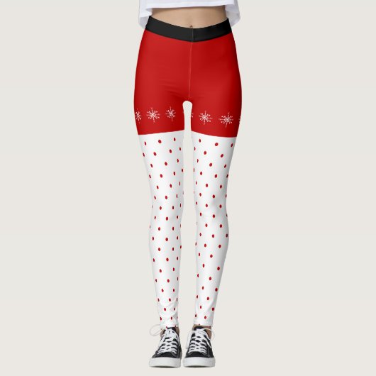 雪片と水玉模様クリスマスレギンス レギンス (正面)