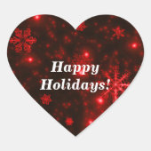 雪片と深いレッド背景ハートシール ハートシール (正面)