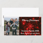 雪片と深いレッド背景フォトカード シーズンカード (正面/裏面)