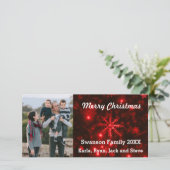 雪片と深いレッド背景フォトカード シーズンカード (スタンド正面)