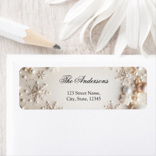 雪片と真珠冬の赤ちゃんシャワーラベル ラベル (インサイチュ)