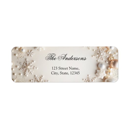 雪片と真珠冬の赤ちゃんシャワーラベル ラベル (正面)