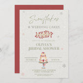雪片と結婚ケーキブライダルシャワー 招待状 (正面/裏面)