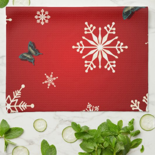 雪片と蝶 キッチンタオル (折り畳み)