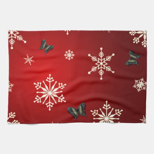 雪片と蝶 キッチンタオル (横)