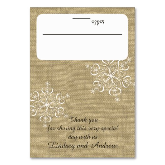 雪片とBurlapシート テーブルナンバー (正面)