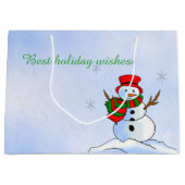 雪片によるカスタマイズ可能な雪だるま ラージペーパーバッグ (正面)