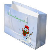 雪片によるカスタマイズ可能な雪だるま ラージペーパーバッグ (正面アングル)