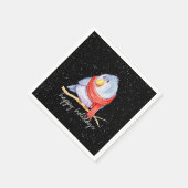 雪片にスカーフを巻いたクリスマスバード スタンダードカクテルナプキン (角)