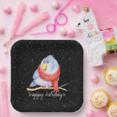 雪片にスカーフを巻いたクリスマスバード ペーパープレート (パーティー)