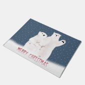 雪片にホッキョクグマのクリスマス ドアマット (アングル)