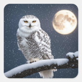 雪片に乗ったスノーフクロウ スクエアシール (正面)