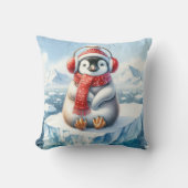 雪片に入った冬のペンギン クッション (正面)