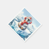 雪片に入った冬のペンギン スタンダードカクテルナプキン (角)