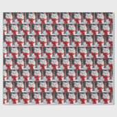 雪片に赤いスカーフを巻いた白猫 ラッピングペーパー (フラット)